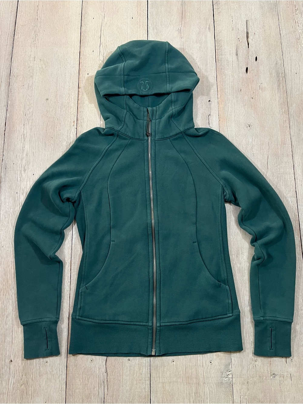 Lululemon Scuba Full Zip Hoodie Teal Green Size 6 Pockets Thumbholes